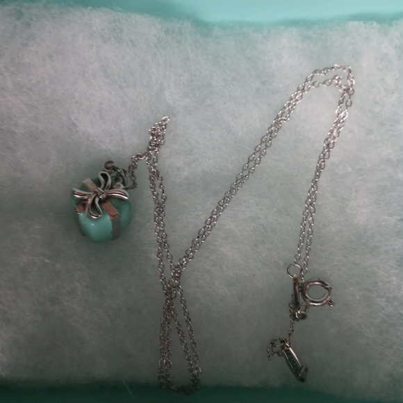 Tiffany & Co. Jewelry - Tiffany & Co Sterling Silver Blue Enamel Gift Box Chain Pendant Necklace.